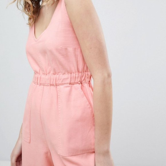 ASOS Pants - 🌸 Host Pick 🌸 Denim Jumpsuit With V Neck in Washed Pink